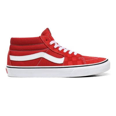 Vans Deboss Checkerboard Sk8-Mid - Kadın Bilekli Ayakkabı (Kırmızı)